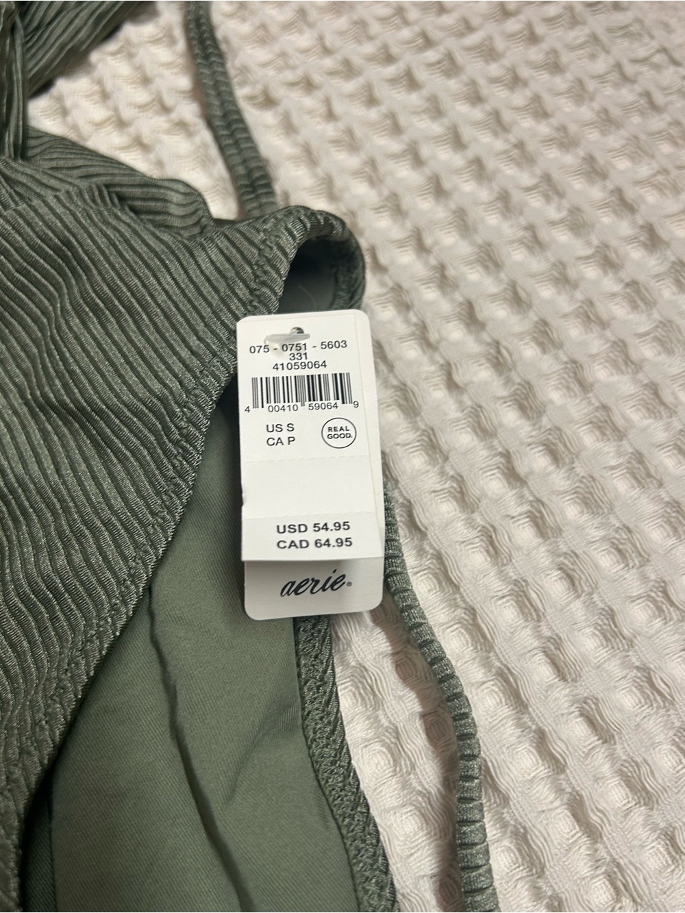 NWT Aerie Ribbed Olive Green One-Piece Wrap Around Tie Swimsuit - Picture 6 of 9